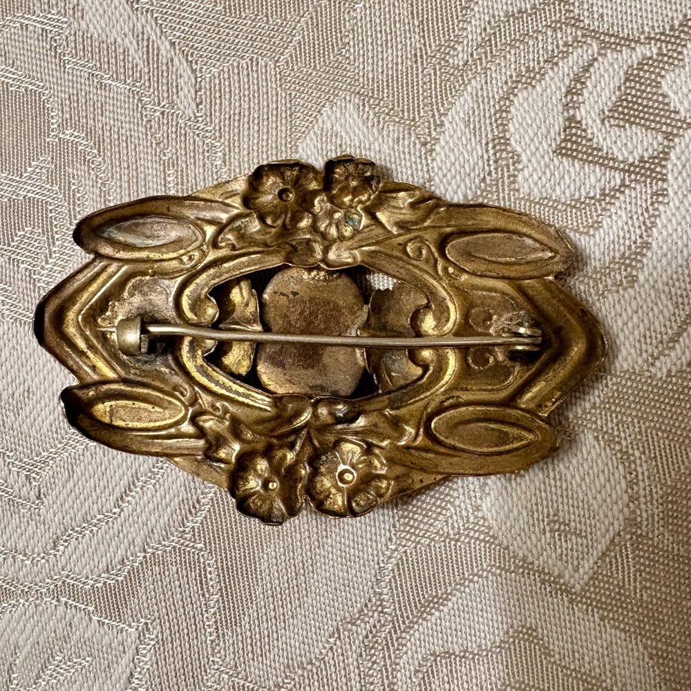 Antique Gold Brooch with Amber Stone - Picture 2 of 2